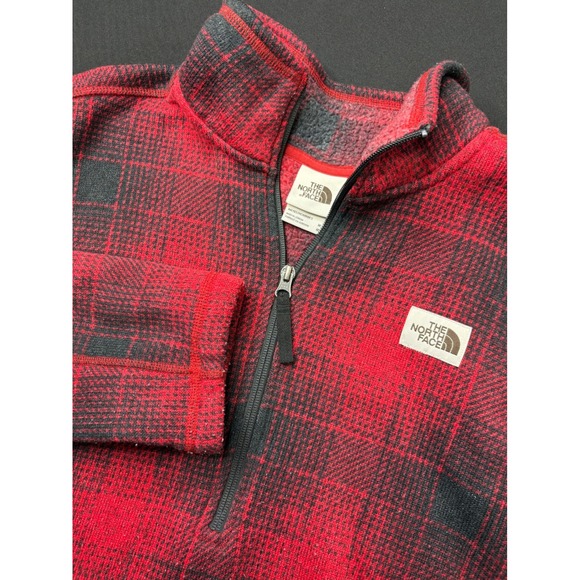 The North Face Other - The North Face Mens‎ Fleece Pullover Red Black Plaid 1/4 Zip Medium Brown label